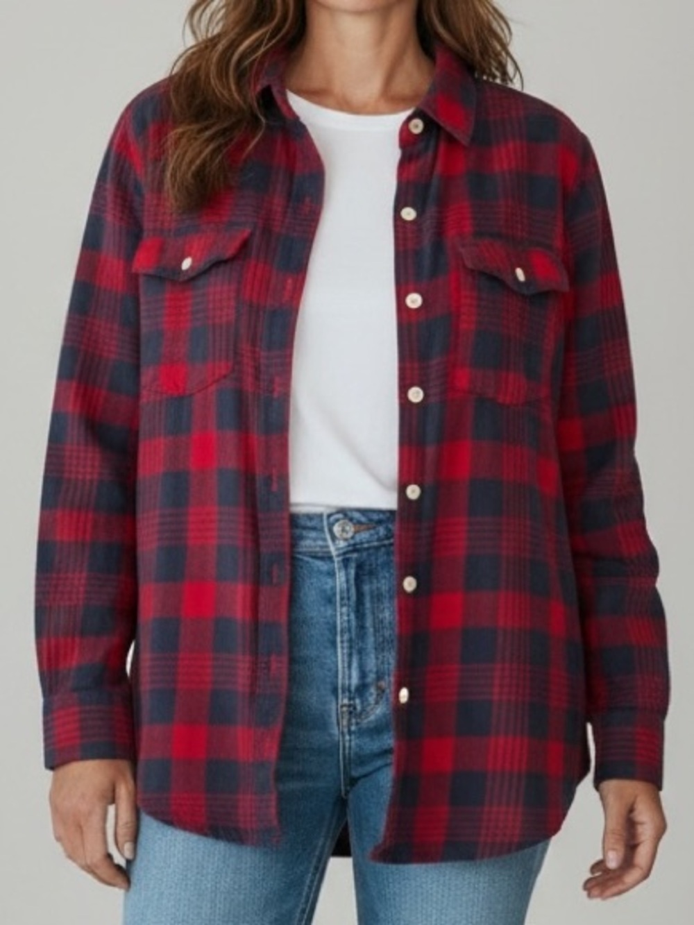Mossimo Red Black Buffalo Plaid Flannel Shirt Button Up Cotton Casual Layering